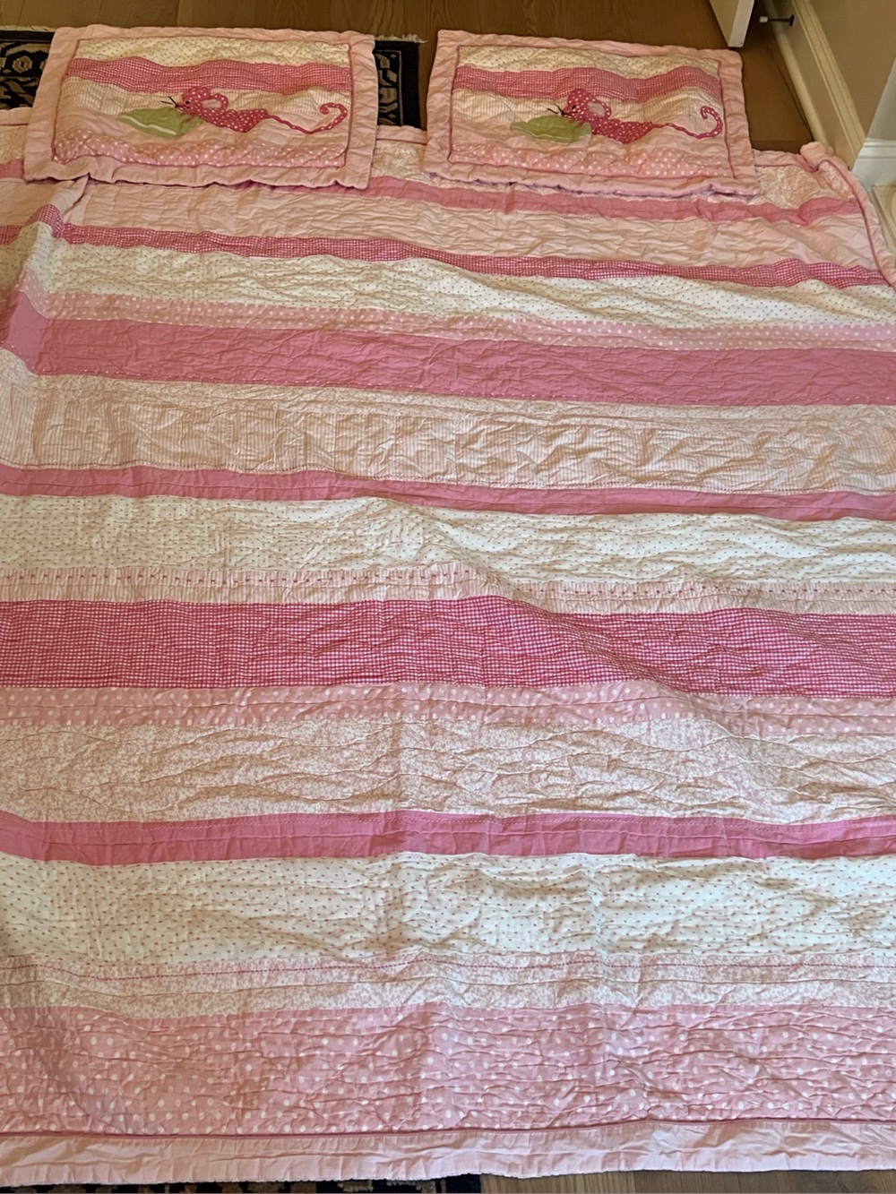 Pottery Barn Kids vintage reversible Quilt and 2 shams set polka dot mouse